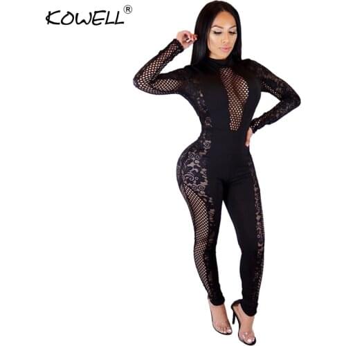 Hot Sell 2020 Fashion Women Sexy Jumpsuits Bandage Long Sleeve Mesh Female Bodycon Lace Party Jumpsuit Overalls Jumpers