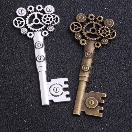2pcs/lot 32*72m Size Vintage Charms Hollow steampunk gear key Pendant Two Color Fit Bracelets DIY Metal Jewelry Making