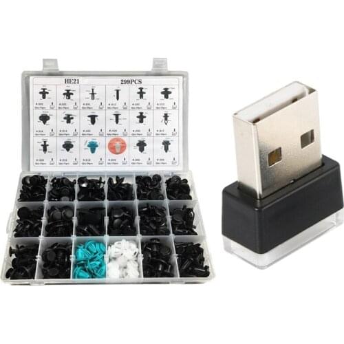 299Pcs 18 Size Auto Car Fastener Clips Push Pin Rivet Trim Clip & 1x USB Led Car Light Car Interior USB Atmosphere Light