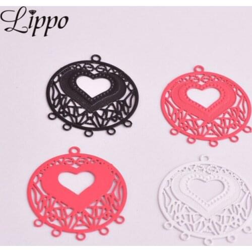 50pcs AB301 Copper Earring Setting Base Connector Heart Shape Round filagree Earring Findings Tassels Feather Connectors Charms