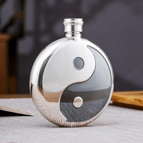 Ag999 Sterling Silver Tai Ji Diagram Portable Militray Kettle Vintage Marching Wine Pot