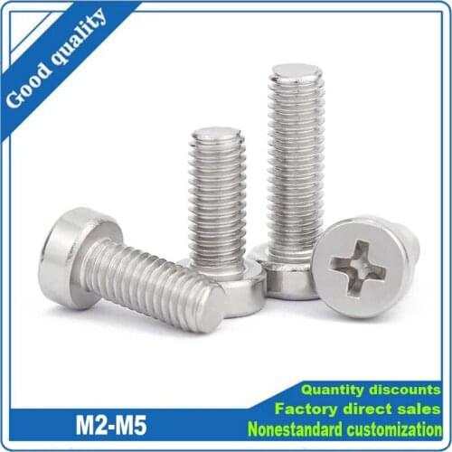 10/100X 304 A2-70 Stainless Steel Phillips Cheese Head Screw Cross Thin Low Short Cap Round Column Head Bolt M2.5 M3 M4 M5 GB822
