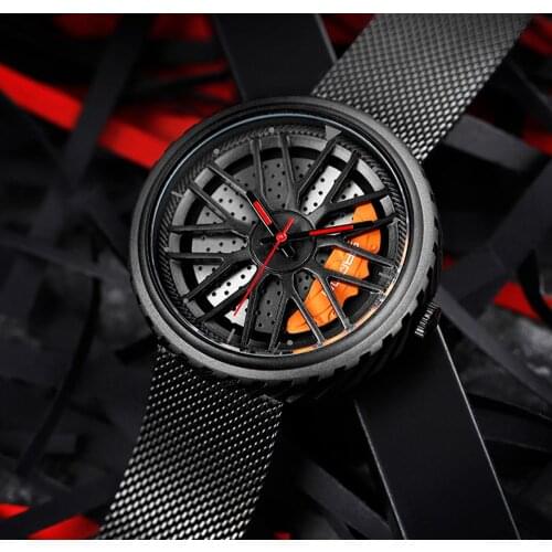 Voiture Wheel Rim Hub Watches Mens Sports Car Rim Hub Reloj Men Watch Stainless Steel Waterproof Skeleton Dial Relogio Masculino