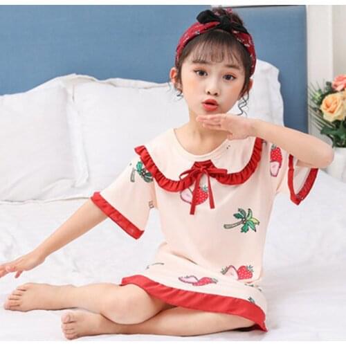 Kids Girls Cotton Nightgown Cartoon Nightdress Girl Sleepwear Nightie Summer Short Sleeves Fashion Nightwear Children Clothes