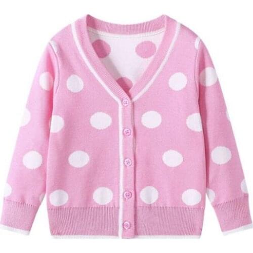 Kids Girls Dot Pattern Sweater Coat 2020 Autumn Winter Korean Style All-match Girls Cardigan Knitted Cotton Sweaters GW134