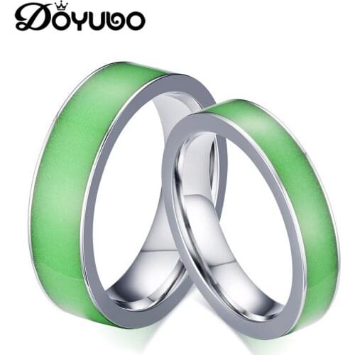 DOYUBO Hot Sale Lovers' Green Luminous Resin Rings For Men & Women Wedding Rings Fashion Stainless Steel Rings Jewelry DF012