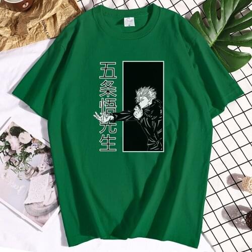 Cotton Jujutsu Kaisen Satoru Gojo Funny T-shirts Men Loose Crewneck Clothe Anime Tee Shirt Vintage Oversized T-shirt Mens