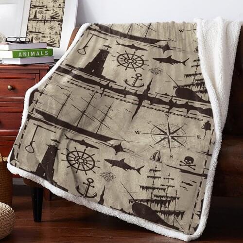 Ship Lighthouse Compass Shark Home Lamb Cashmere Thick Bed Blanket Sofa Winter Warm Sherpa Newborn Wraps Kids Bedspread