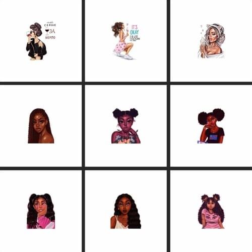 Diybeautiful Black Beauty Girl Patches Iron On Transfer Patch Hoodies Applique Cartoon Girl Vinyl Heatl Washable Transfer Patch