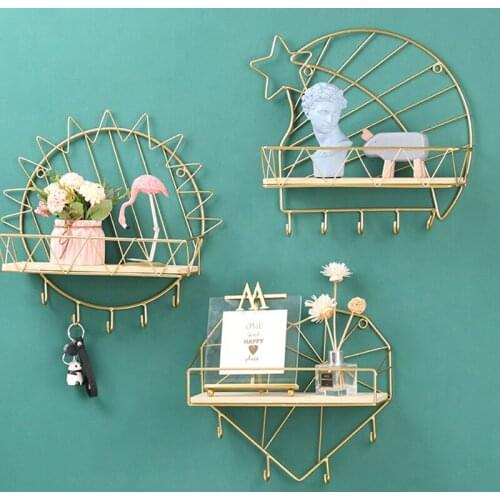 Metal Wall Shelf Cute Wall Mounted Storage Holder Wall Shelves Display Rack For Kitchen Bedroom GQ