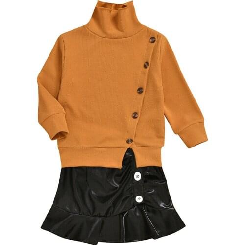 2pcs Cute Toddler Baby Girls Kids Autumn Winter Clothes Set Long Sleeve Sweater Leather Skirt Fashion Outfits Set For 1-5Years