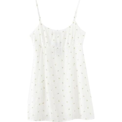 PUWD Sweet Girls Floral A-Line Mini Dress 2021 Summer Fashion Ladies White Sleeveless Dresses Vintage Women Chic Dress