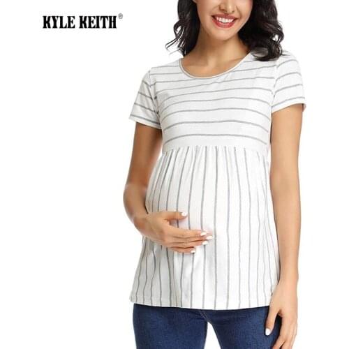 Fashion Stripe Maternity Tunic Tops Tee Shirt Plus Size Tees T-shirt Pregnancy Loose Women Clothing