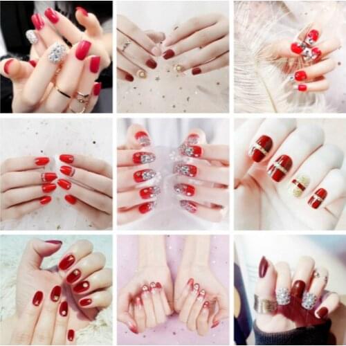 24pcs Full Cover Fake Nail Art Design Self-adhesive Tab 10 Sizes Acrylic Press On Nail Tips Finished Nail Art Adhesive