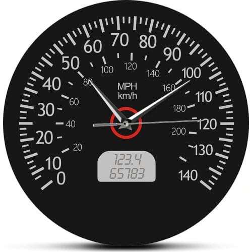 Speedometer Kilometers and Miles Printed Wall Clock Racing Mechanics Wall Art Black Car Dashboard Garage Decor Wall Watch