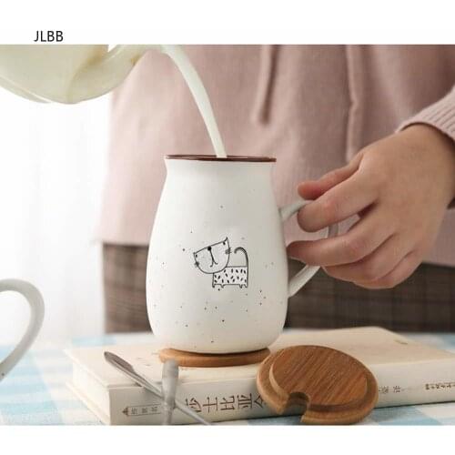 New Cute Cat Ceramics Coffee Mug With cover and Spoon Creative Hand Painted Drinkware Milk Tea Cups Novelty Gifts