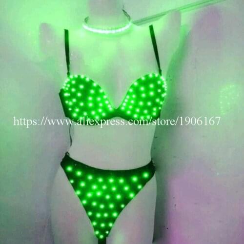 2016 New Sexy Costumes Women LED Strobe Luminous Bra Shorts Sexy Suit Female Singer Stage Performance Sets Growing Costume