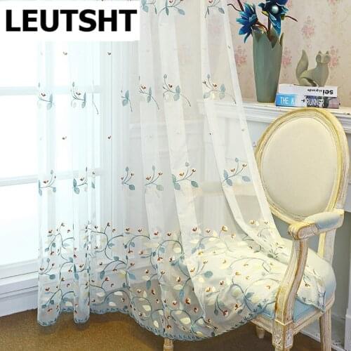 2021 New white bedroom lace sheer curtain Living Room Kitchen Rustic Embroidered Leaves Tulle Curtains Door Window Drapes