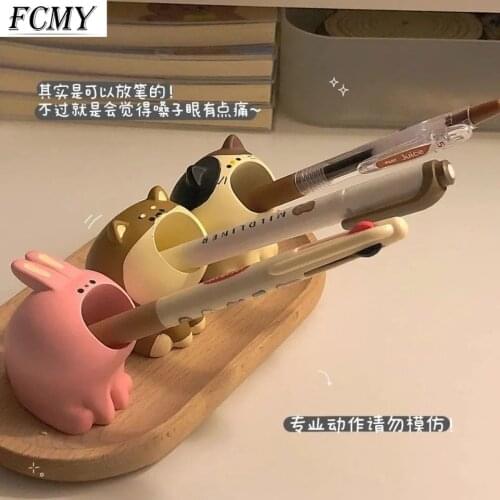2021 New Cute Dry Cat Resin Pen Holder Stand Storage Tube Office Desk Organizer Pencil Pot Storage Box Kids Gift