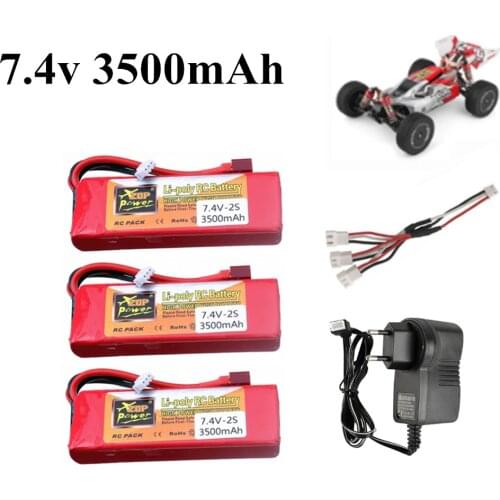 Original 144001 2s 7.4 V 3500mAh Lipo battery for Wltoys 1/14 144001 RC car boat 7.4v Rechargable battery Charger Set