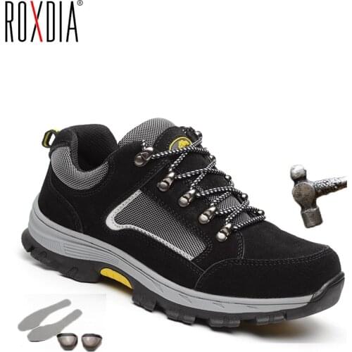 Drop shipping men work safety boots genuine leather steel toecap impact resistant man plus size 39-48 women ladies shoes RXM114