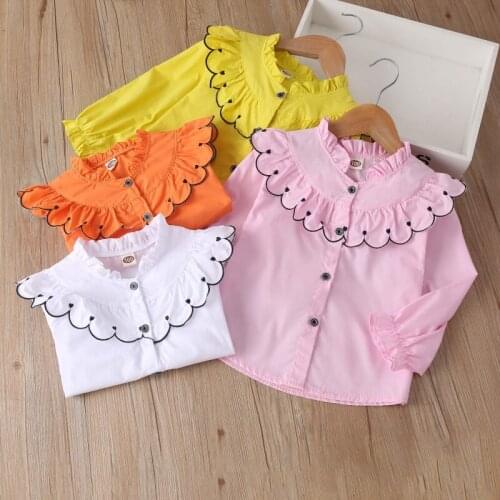 2-6Years GirlsShirts Lace Collar Female Baby Love Print Shirts ChildrenS Spring Autumn Long-Sleeved Shirt Clothing Tops