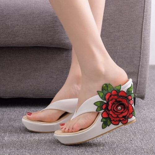 Peep Toe Platform Wedge Sandals Wedges High Heels Slippers Beach Sandals For Women Lace Flower Black White