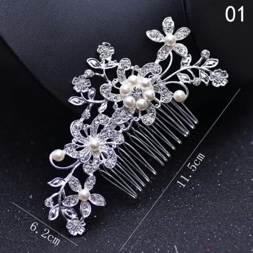 Silvery Wedding Hair Combs For Women Charm Pearls Crystal Bridal Hair Accessories Birthday Party Headwear Brides Tiara