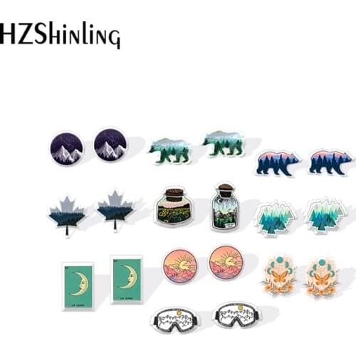 2020 New Collect Landscape Moments Stud Earring Mountain Peak Acrylic Earrings Resin Epoxy Handmade Jewelry