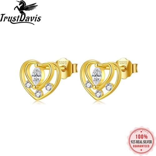 ElfoPlataSi Real 925 Sterling Silver Romantic Heart CZ Charm Stud Earring For Women Birthday Gift Girls Daughter Jewerly L021