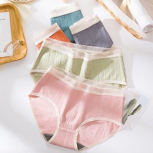 Wasteheart Winter New Women Fashion Yellow Green Cotton Mid Waist Panties Underwear Lingerie Briefs Underpants Brief M L XL