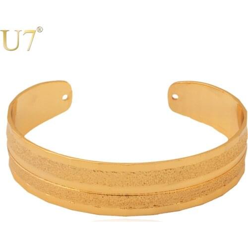 U7 Cuff Bangles Jewelry Trendy Gold Color Bracelets Bangles For Women/Men Jewelry Gift H432