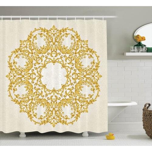 Victorian Shower Curtain Traditional Floral Round Circle with Baroque Elements Turkish Ottoman Style Art Bathroom Curtains