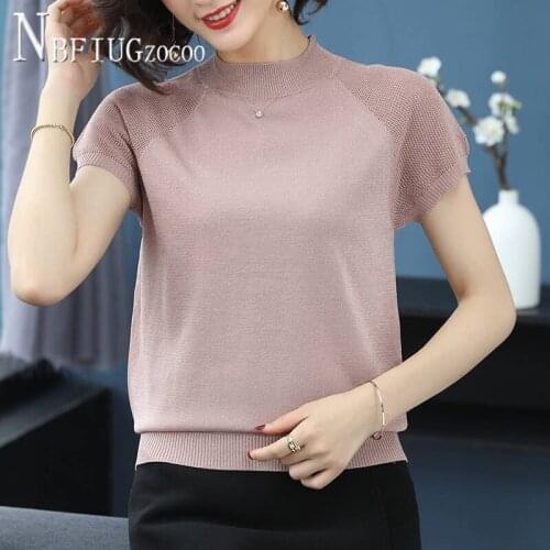 2020 Knitting Round Neck Short Sleeve Women T Shirt 5 Colors Can Choose Refreshing Female Tee Shirts