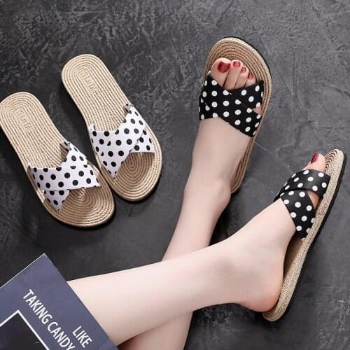 Summer Women Cross Polka Dot Slippers Non Slip Flat Shoes Casual Beach Sandals Ladies Home Shoes Open Toe Slides
