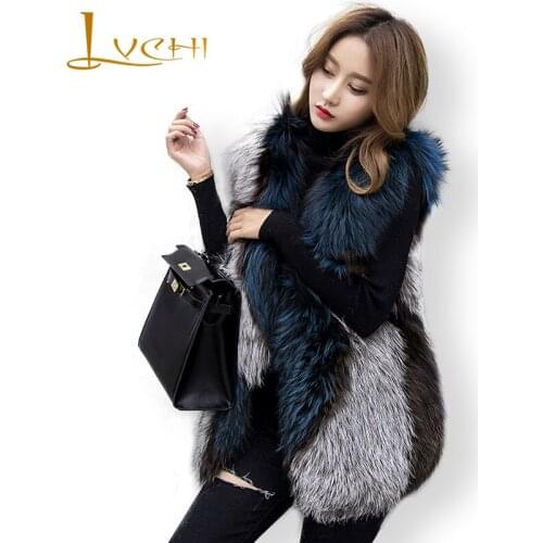 LVCHI Office lady Waistcoat for women Fur vests winter natural fur Womens clothing Sleeveless fox fur OL Medium coats female