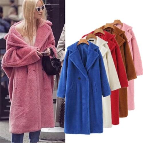 Winter 2021 Fashion New Mid-Length Loose Lapel Long Sleeve Imitation Lamb Wool Warm Fur Coat Women Trendy H245