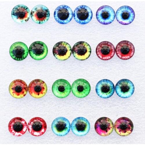 12mm Random Mixed Dragon Eyes Round Glass Cabochon Flatback Photo Dome Jewelry DIY Accessories Tray by pair 50pcs/lot K06103