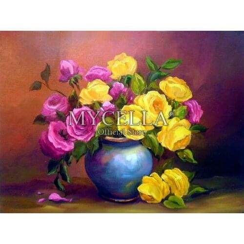Diamond Embroidery Rose Flower Mosaic Oil Painting Vase 5D Diy Diamond Painting Cross Stitch Full Round Rhinestone Needlework