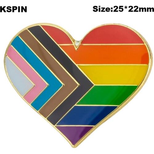 Progress Pride Heart Shaped Lapel Pin Flag badge Brooch Pins Badges