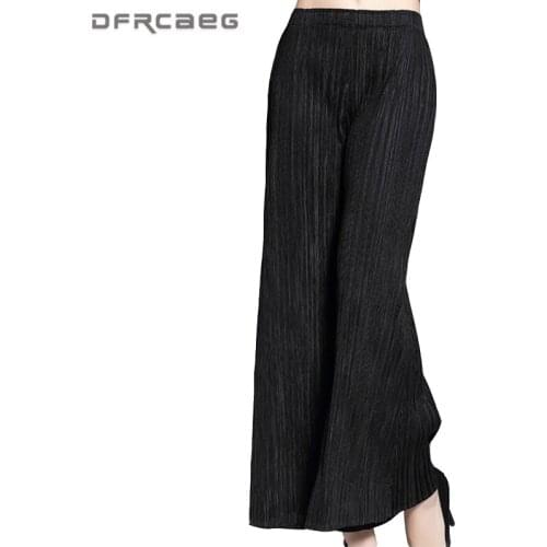 Gray Black Loose Capris Trousers New Fashion 2018 Spring Office Work Womens Pleated Wide Leg Pants Casual Pantalon Mujer