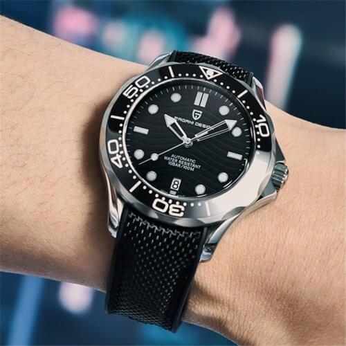 PAGANI DESIGN Black Silicone Men Mechanical Watch Top Brand Luxury Automatic Watch pilot Waterproof Sport Watches reloj hombre