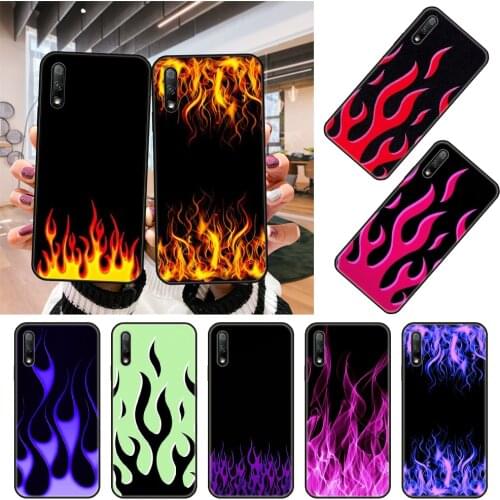 Phone Case For Huawei Honor 9X 9 9A 10 20 8X 8A 8S 7X 7A i 6A Pro Play Lite Black Cover Coque Silicone Bumper Fashion Flame