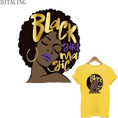 Black Girl Magic Patch Thermal Transfer Sticker DIY Washable T-Shirt Appliqued Iron On Patch For Clothing African Women Stickers