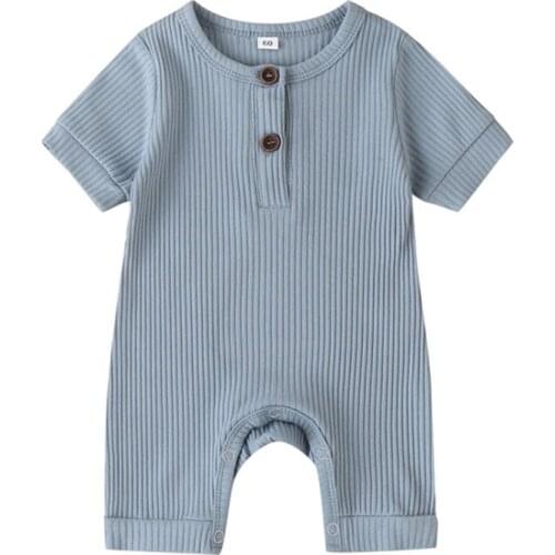 Baby Solid Striped Rompers Girl Clothes for Newborns Summer Cotton Short Sleeve O-neck Infant Boys Bodysuits Jumpsuits 2021 New