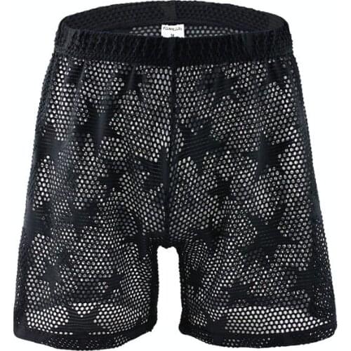 Breathable Boxers Solid Men Cool Underpant U Convex Design Underwear Mesh Hollow Out Sexy Boxer Trunks Low Waist Boxers