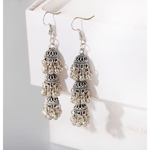 Ethnic Silver Color Bells Tassel Indian Earrings For Women Vintage Turkish Jhumka Earrings Boho Jewelry Bijoux