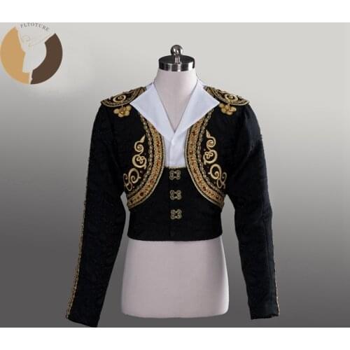 FLTOTURE BLM010 Black Spanish Man Top Dance Wear Professional Ballet Tunic For Ballet Competition Custom Made Prince Costumes