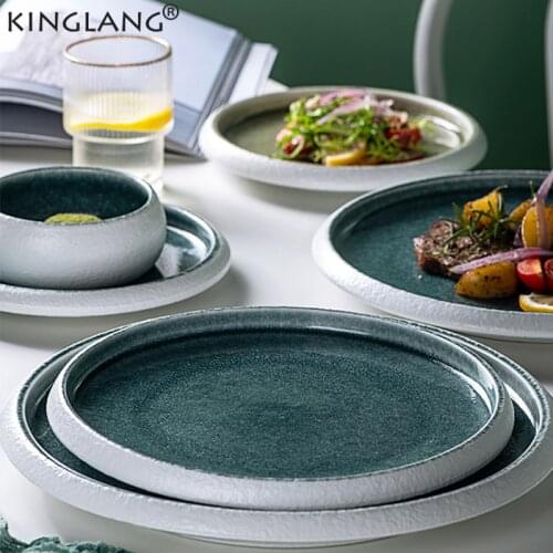 KINGLANG Original Design Ice Split Glaze Ceramic Flate Plate Japanese Sushi Display Plate Tray High Quality Tableware Wholesale