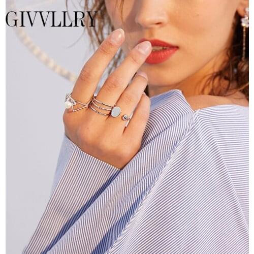 Geometric Triangle Finger Rings for Women Elegant Minimalist Imitation Pearl Korean Ring Set Bulk Fashion Jewellery